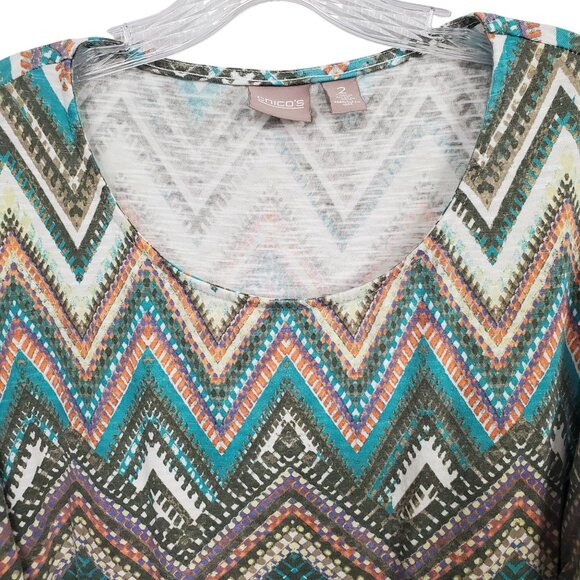 Chicos 2 Size L Top Chevron Print Desert Sunset 3/4 Long Sleeve Lightweight Boho - Picture 4 of 10